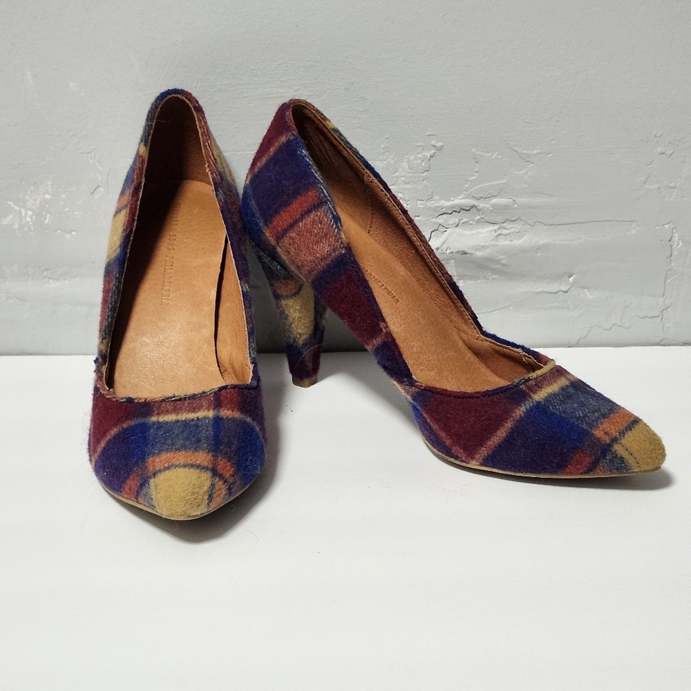 Anthropologie Schuler And Sons Phildelphia Plaid Wool Women's Heels Sz 6